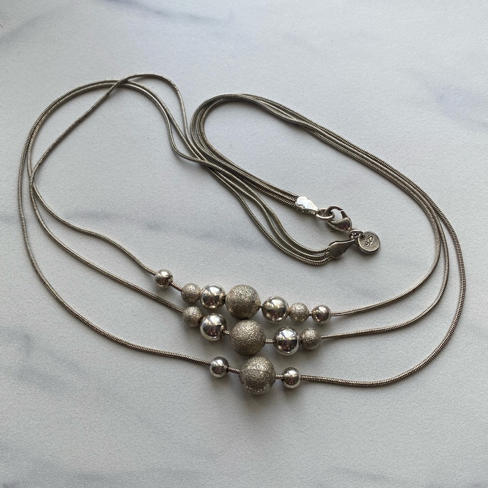 Handmade sterling silver 925 statement neckpiece with polished &‎ textured beads